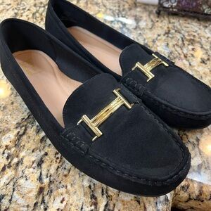 Chic Black Loafers with Gold Detail